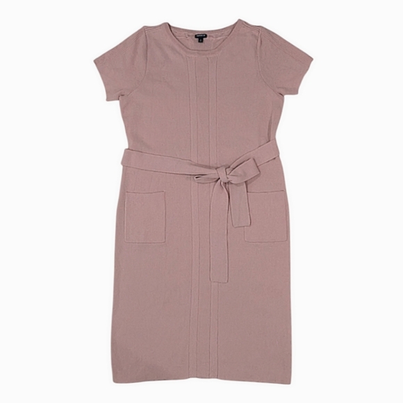 Torrid Mauve Pink Knit Ribbed Sweater Dress Short Sleeve Knee Length Self Tie 2X - Picture 1 of 11